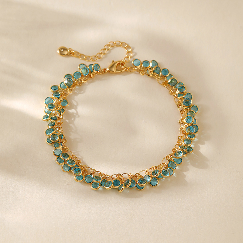 Stylish Women's Multi-Layer Chain Bracelet, Blue Geometric